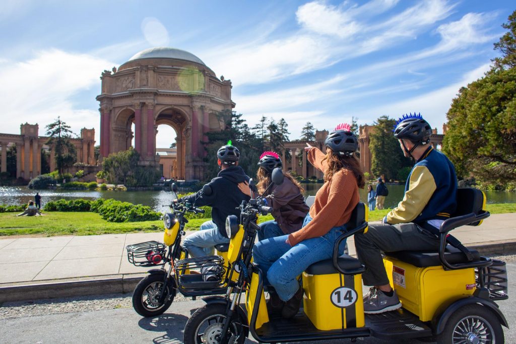 Our 1 and 2-seat electric scooter rentals have GoRide GPS on board for a fully narrated sightseeing tour to the Golden Gate Bridge in style.