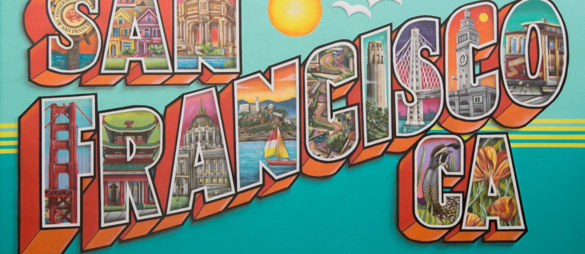 Greetings from San Francisco Mural includes iconic images from the bay area